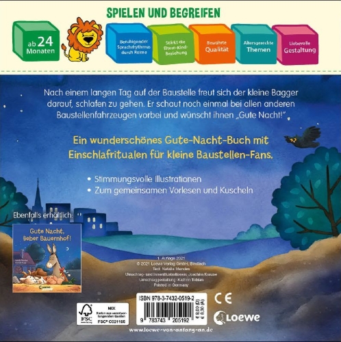 Buchcover und Innenansicht für das Buch: Gute Nacht, kleiner Bagger!
