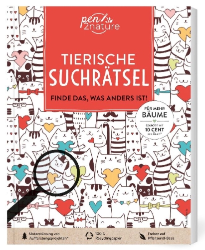 Buchcover und Innenansicht für das Buch: Tierische Suchrätsel - Finde das, was anders ist!