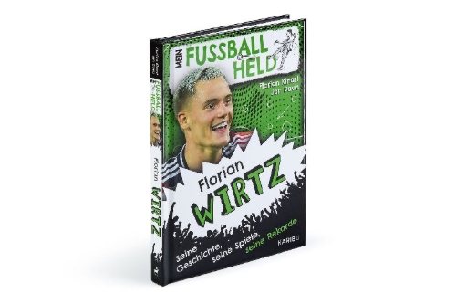 Buchcover und Innenansicht für das Buch: Mein Fußballheld Florian Wirtz - Seine Geschichte, seine Spiele, seine Rekorde