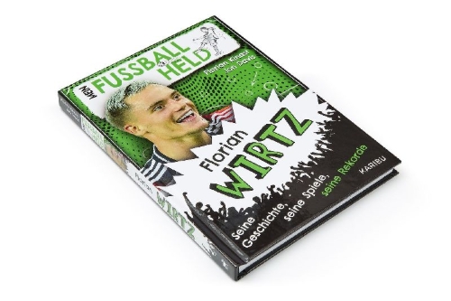 Buchcover und Innenansicht für das Buch: Mein Fußballheld Florian Wirtz - Seine Geschichte, seine Spiele, seine Rekorde