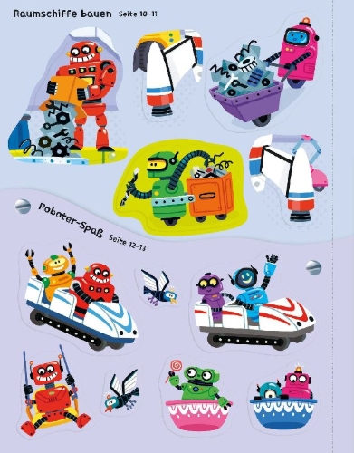 Buchcover und Innenansicht für das Buch: Mein erstes Stickerbuch METALLIC: Roboter