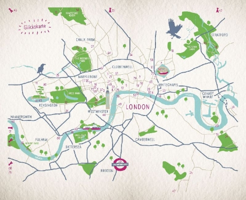 Buchcover und Innenansicht für das Buch: Glücksorte in London
