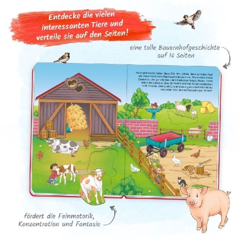 Buchcover und Innenansicht für das Buch: Trötsch Puzzle- und Spielbuch Auf dem Bauernhof