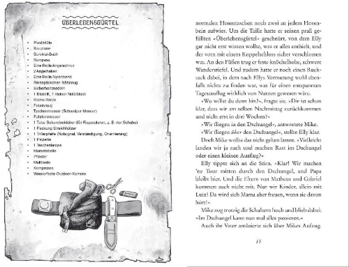 Buchcover und Innenansicht für das Buch: Survival 1 - Verloren am Amazonas