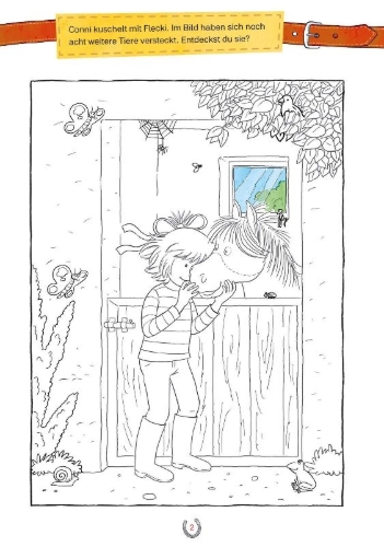 Buchcover und Innenansicht für das Buch: Conni Gelbe Reihe (Beschäftigungsbuch): Mein liebstes Mal- und Spielbuch: Ponys