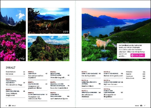 Buchcover und Innenansicht für das Buch: KUNTH Mit dem Wohnmobil durch Südtirol und an die Oberitalienischen Seen