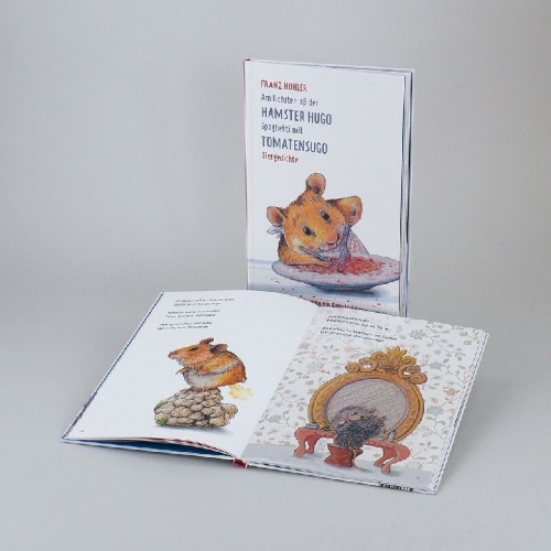 Buchcover und Innenansicht für das Buch: Am liebsten aß der Hamster Hugo Spaghetti mit Tomatensugo