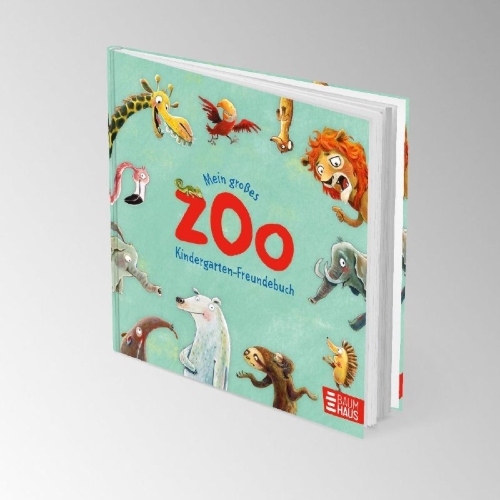 Buchcover und Innenansicht für das Buch: Mein großes Zoo Kindergarten-Freundebuch