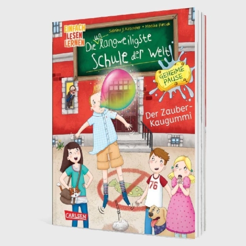 Buchcover und Innenansicht für das Buch: Die unlangweiligste Schule der Welt. Geheime Pause 1: Der Zauber-Kaugummi