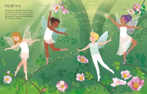 Buchcover und Innenansicht für das Buch: Mein Anziehpuppen-Stickerbuch: Feen-Ballett