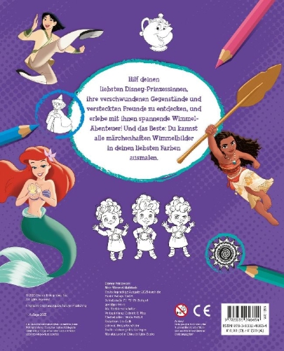Buchcover und Innenansicht für das Buch: Disney Prinzessin: Mein Wimmel-Malblock