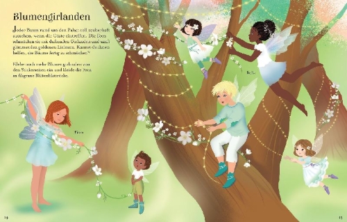 Buchcover und Innenansicht für das Buch: Mein glitzerndes Anziehpuppen-Mitmachbuch: Magischer Feenball