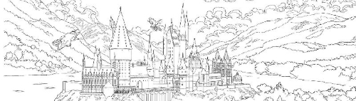 Buchcover und Innenansicht für das Buch: Aus den Filmen zu Harry Potter: Glow-in-the-Dark Malbuch