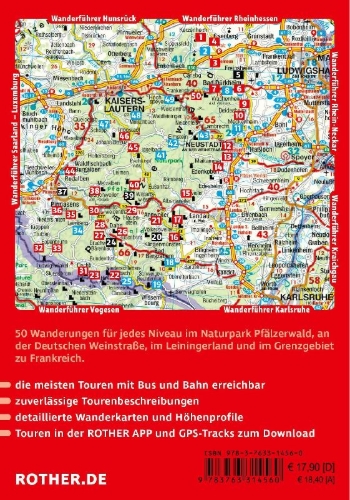Buchcover und Innenansicht für das Buch: ROTHER Wanderführer Pfälzerwald und Deutsche Weinstraße