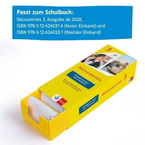 Buchcover und Innenansicht für das Buch: Découvertes 3 (ab 2020) - Vokabel-Lernbox zum Schulbuch 3. Lernjahr