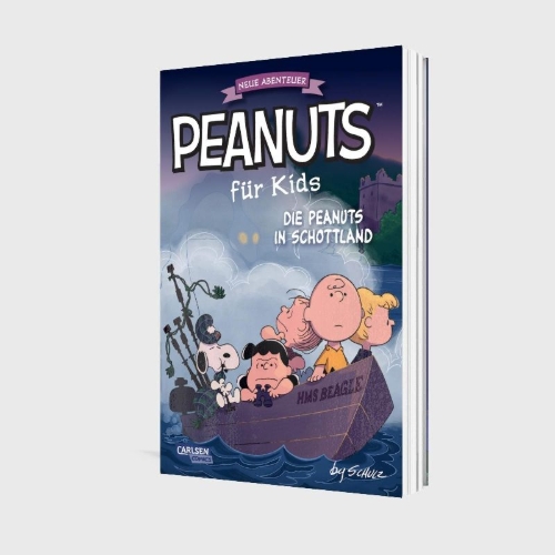 Buchcover und Innenansicht für das Buch: Peanuts für Kids - Neue Abenteuer 4: Die Peanuts in Schottland