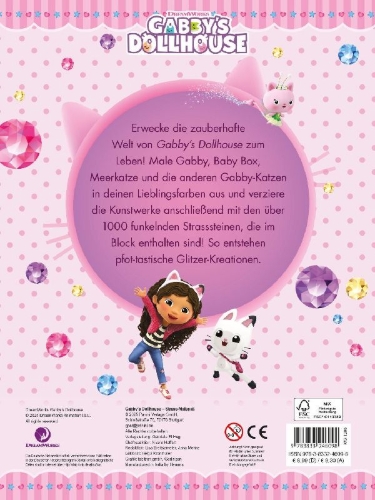 Buchcover und Innenansicht für das Buch: Gabby's Dollhouse: Mein Strass-Malspaß