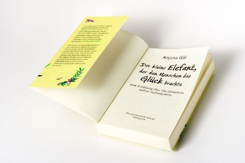 Buchcover und Innenansicht für das Buch: Der kleine Elefant, der den Menschen das Glück brachte