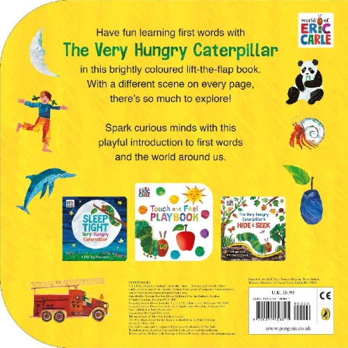 Buchcover und Innenansicht für das Buch: The Very Hungry Caterpillar's First 100 Words