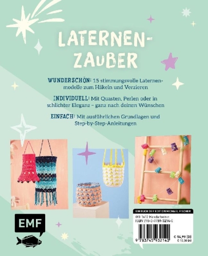Buchcover und Innenansicht für das Buch: Laternen häkeln für Balkon, Garten & Zuhause