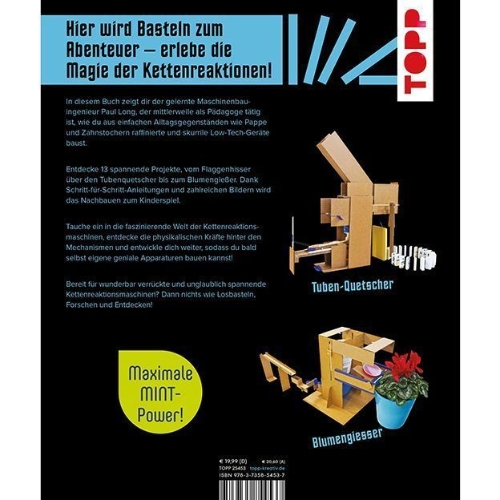 Buchcover und Innenansicht für das Buch: Build Your Own Chain Reaction Machines: How to Make Crazy Contraptions Using Everyday Stuff
