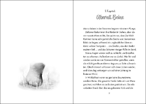 Buchcover und Innenansicht für das Buch: Das geheime Leben der Tiere (Savanne) - Maru - Die Reise der Elefanten