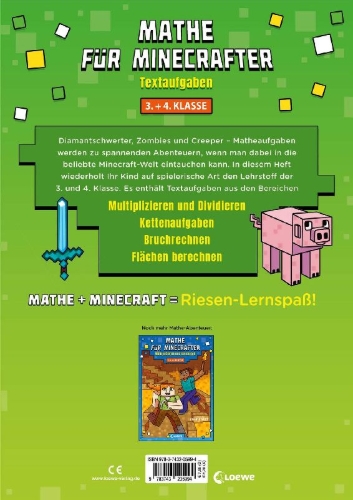 Buchcover und Innenansicht für das Buch: Math for Minecrafters: Word Problems Grades 3-4