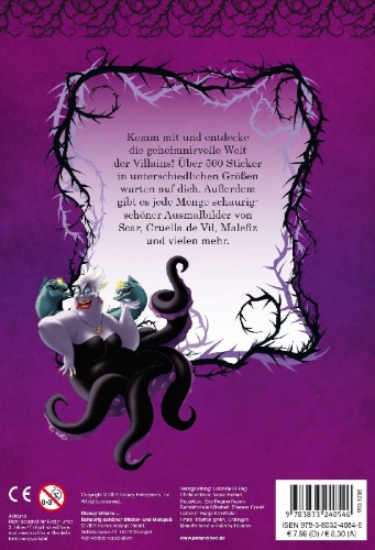 Buchcover und Innenansicht für das Buch: Disney Villains: Schaurig-schöner Sticker- und Malspaß