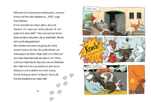Buchcover und Innenansicht für das Buch: Die wilde Alpaka-Bande (1). Zicke, zacke, Spuck-Attacke!