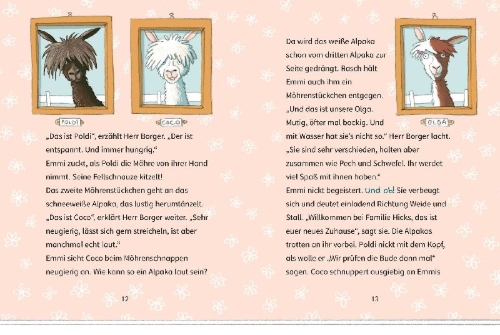 Buchcover und Innenansicht für das Buch: Die wilde Alpaka-Bande (1). Zicke, zacke, Spuck-Attacke!