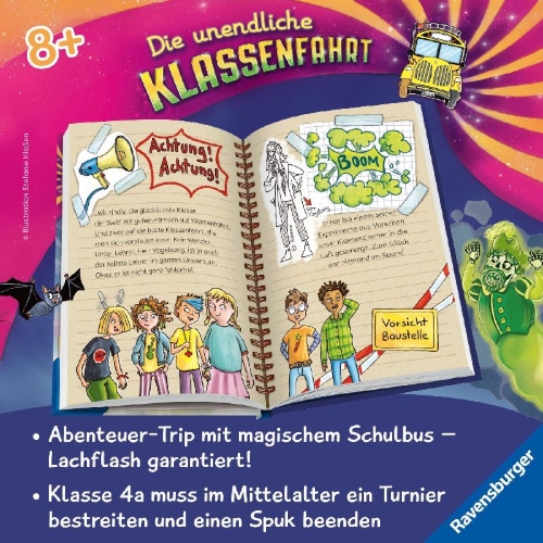 Buchcover und Innenansicht für das Buch: Die unendliche Klassenfahrt - Spuk auf Burg Hammelstein
