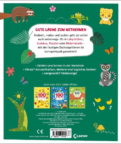 Buchcover und Innenansicht für das Buch: Mon cahier de jeux - La jungle (OT)