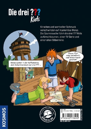 Buchcover und Innenansicht für das Buch: Die drei ??? Kids, Das Kirsch-Komplott