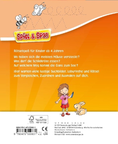 Buchcover und Innenansicht für das Buch: Kindergarten-Rätselspaß für unterwegs