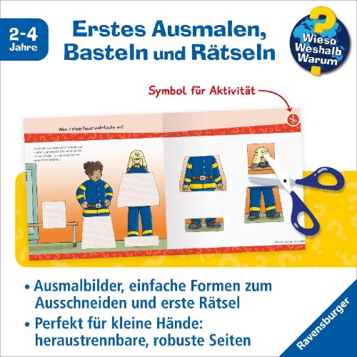 Buchcover und Innenansicht für das Buch: Wieso? Weshalb? Warum? junior AKTIV: Feuerwehr