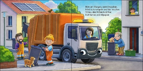 Buchcover und Innenansicht für das Buch: Gute Nacht, kleines Müllauto!