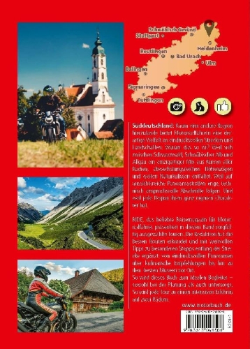 Buchcover und Innenansicht für das Buch: Mit RIDE durch Süddeutschland