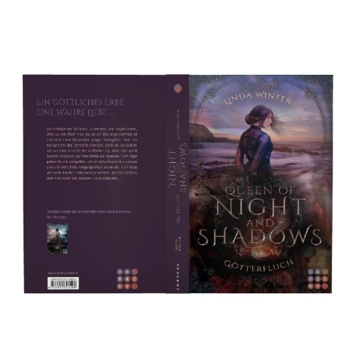Buchcover und Innenansicht für das Buch: Queen of Night and Shadows. Götterfluch