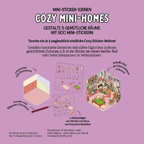 Buchcover und Innenansicht für das Buch: Mini-Sticker-Szenen - Cozy Mini-Homes I 3D-Sticker