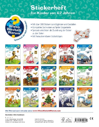 Buchcover und Innenansicht für das Buch: Wieso? Weshalb? Warum? Stickerheft - Flugzeuge