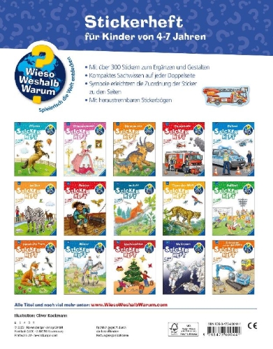 Buchcover und Innenansicht für das Buch: Wieso? Weshalb? Warum? Stickerheft: Einsatzfahrzeuge
