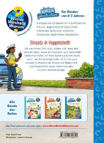 Buchcover und Innenansicht für das Buch: Wieso? Weshalb? Warum? Meine Vorlesegeschichten, Band 3 - Wer ist hier im Einsatz?