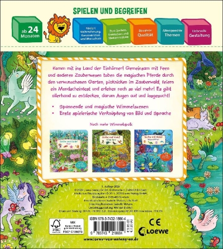 Buchcover und Innenansicht für das Buch: Suche und finde! Einhörner