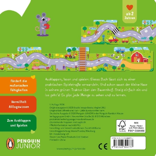 Buchcover und Innenansicht für das Buch: Mein erstes Spielstraßen-Buch - Mit dem Traktor auf dem Bauernhof