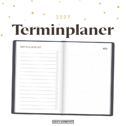Buchcover und Innenansicht für das Buch: Terminplaner Lederlook 2027 Schwarz
