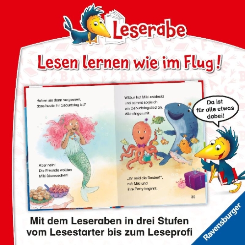 Buchcover und Innenansicht für das Buch: Leserabe 1. Lesestufe - Meermädchen Miki feiert Geburtstag