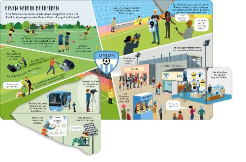 Buchcover und Innenansicht für das Buch: Aufklappen und Entdecken: Fußball