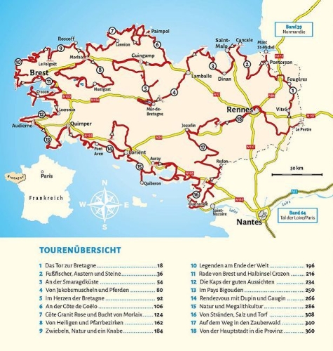 Buchcover und Innenansicht für das Buch: Entdeckertouren mit dem Wohnmobil Bretagne