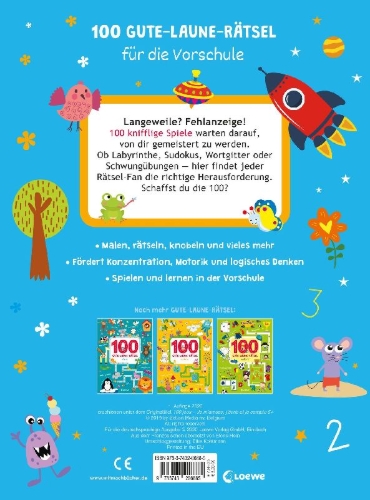 Buchcover und Innenansicht für das Buch: 100 Jeux Amusants - Je m'amuse, j'écris, et je calcule 5+
