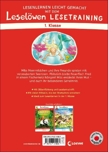 Buchcover und Innenansicht für das Buch: Leselöwen Lesetraining 1. Klasse - Das Geheimnis des Meermädchens